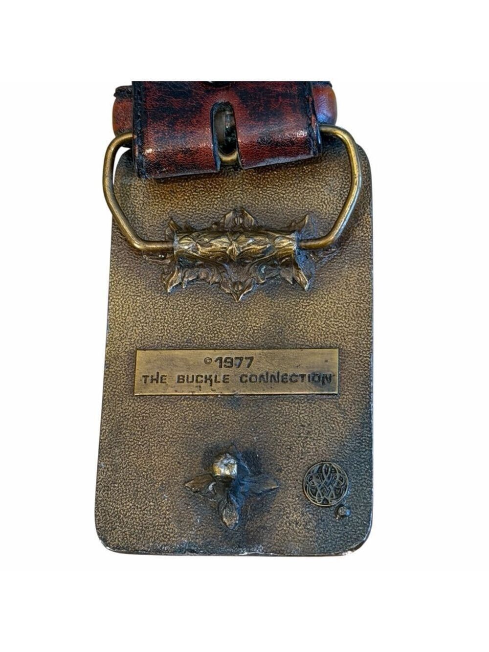Silver Creek Leather Belt Vintage Brass Buckle 42 Inch - Picture 6 of 8